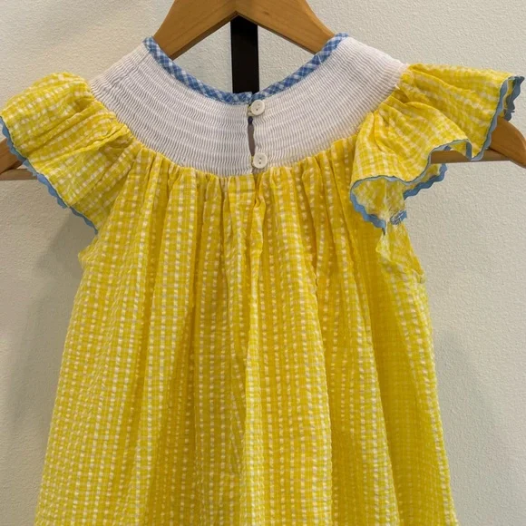 Angeline Kids Charming Smocked and Embroidered Kids Yellow Check Easter Dress 6 - Picture 4 of 7